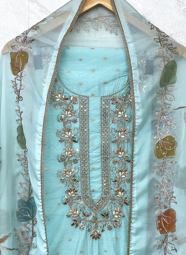 Pure Modal Sky Blue Festival Wear Hand Work Punjabi Dress Material